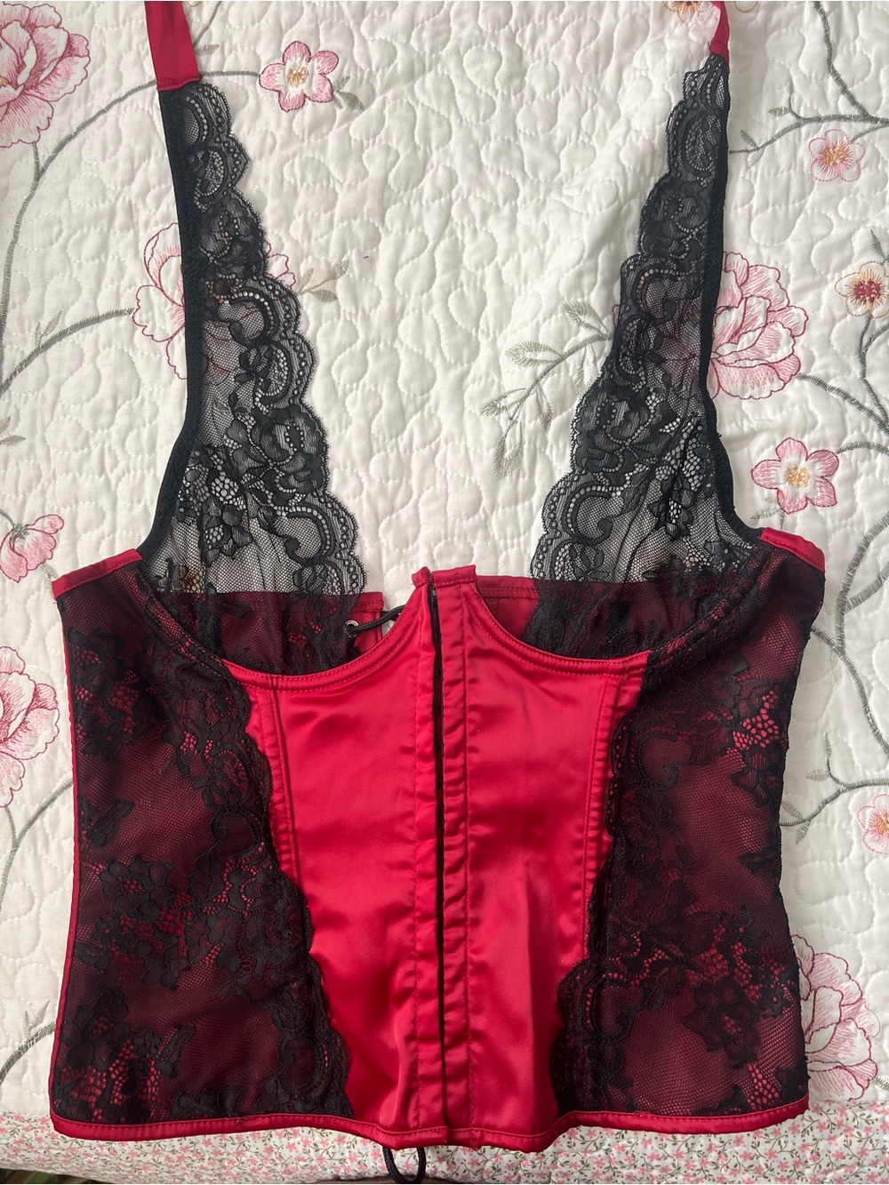 Red and Black Lace Bustier Corset - Women Intimates